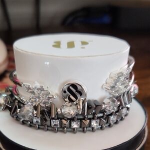 Elegant Silver and Black Bracelet Set